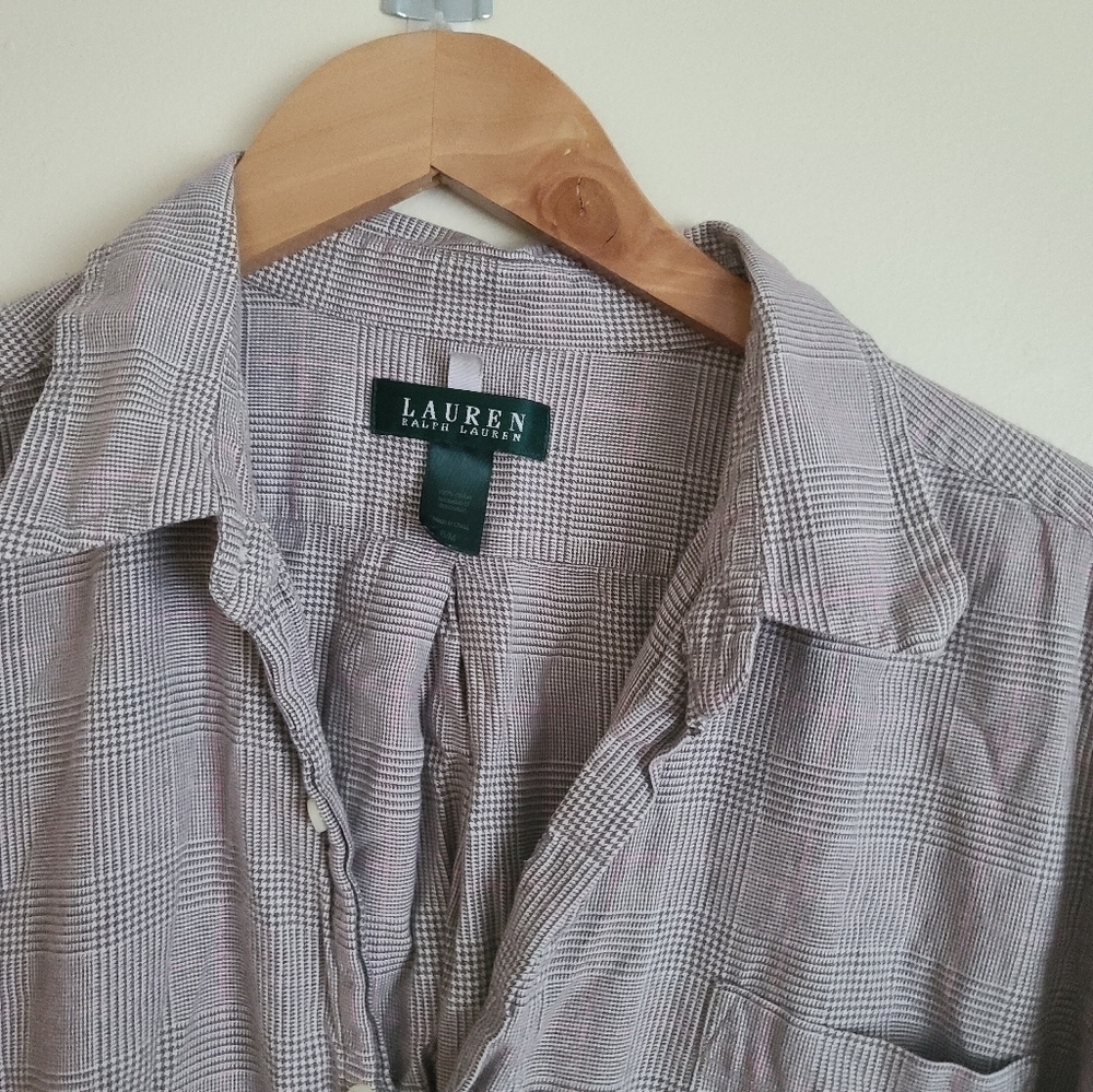 Ralph Lauren Womens Medium Tunic Blouse pj 3/4 plaid sz s - Picture 7 of 8